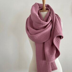 Pink Women’s Scarf Wrap, Boho Style, Cotton Gauze, 24” x 71”